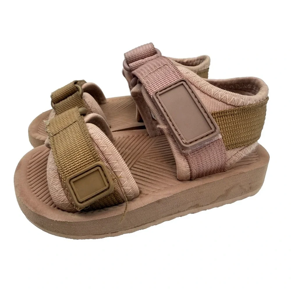 Unbranded Pink Tan Webbing Strap Sporty Sandals | Toddler Girl's Size US 5.5 - Picture 4 of 8